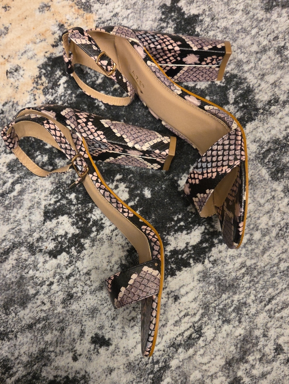 Snake Print Strapped Sandal Heels - Picture 5 of 7